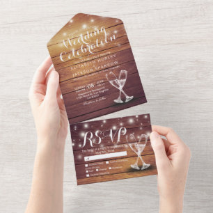 Invitation Tout En Un Lunettes de Champagne Chaîne de bois rustique Mari