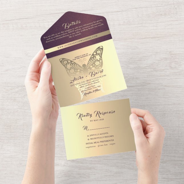 Invitation Tout En Un Luxe Chic Purple Mariage (Déchirure)
