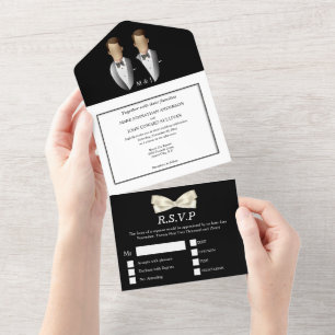 Invitation Tout En Un M.   M. Gay couple homme mariage photo noir