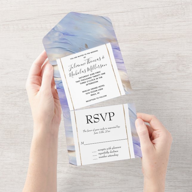 Invitation Tout En Un Magnifique Dreamy Purple Blue Gold Champagne Pearl (Déchirure)