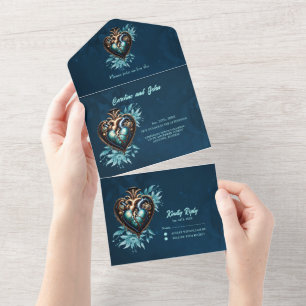 Invitation Tout En Un Magnifique et élégant coeur steampunk.