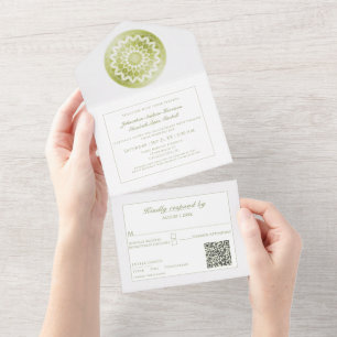 Invitation Tout En Un Mandala de mariage Green Lace