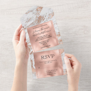 Invitation Tout En Un Marbre blanc rose Gold Glitz