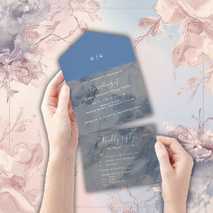 Invitation Tout En Un marbre bleu marine élégant