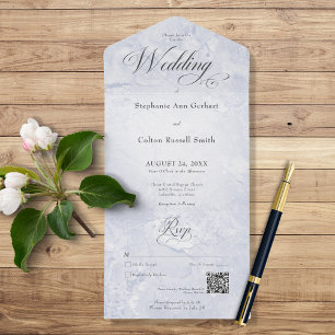Invitation Tout En Un Marbre bleu moderne Code QR minimal
