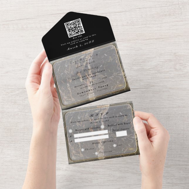 Invitation Tout En Un Marbre élégant personnalisé (Déchirure)