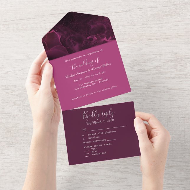 Invitation Tout En Un marbre romantique rose élégant (Déchirure)