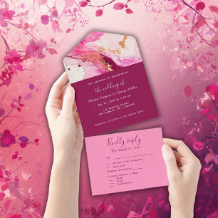 Invitation Tout En Un marbre romantique rose élégant