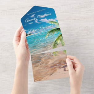 Invitation Tout En Un Marées Turquoise Tropical Palm Tree Beach Mariage