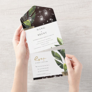Invitation Tout En Un Mariage à cordes de feuillage de palme tropicale