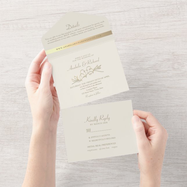 Invitation Tout En Un Mariage à huile d'or romantique (Déchirure)