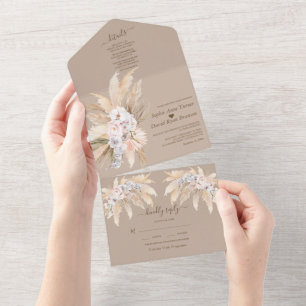 Invitation Tout En Un Mariage à l'aquarelle Herbe des Pampas Orchidées R