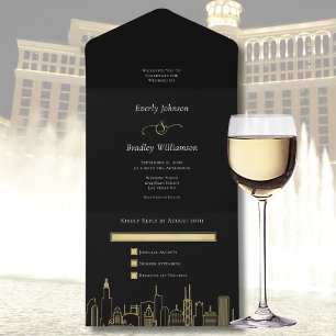 Invitation Tout En Un Mariage à Las Vegas Élégant Noir Or Blanc Script