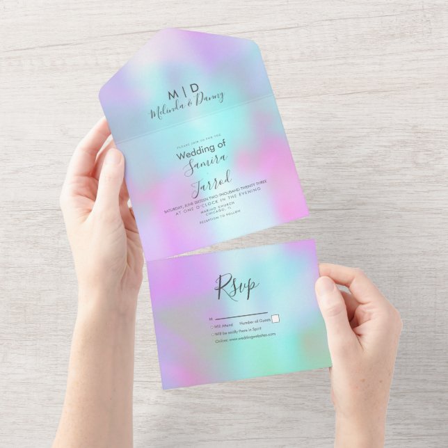 Invitation Tout En Un Mariage Abstrait couleur rose bleu pourpre (Déchirure)
