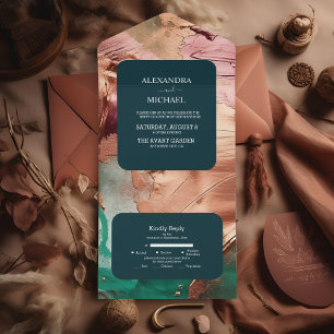 Invitation Tout En Un Mariage abstrait émeraude vert or rose