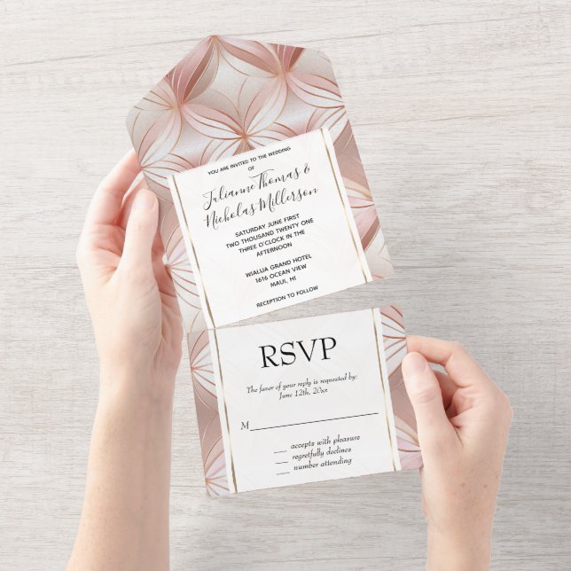 Invitation Tout En Un Mariage Abstrait Pearl Blush Rose Rose (Déchirure)