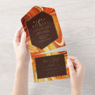 Invitation Tout En Un Mariage Agate Abstrait Hot Orange ID827