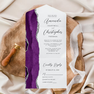 Invitation Tout En Un Mariage Agate Violet Argent