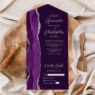 Invitation Tout En Un Mariage Agate Violet Argent Prune