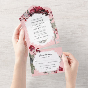 Invitation Tout En Un Mariage aquarelle de Noël avec feuillage floral