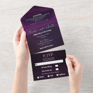 Invitation Tout En Un Mariage aquarelle moderne prune violet sombre