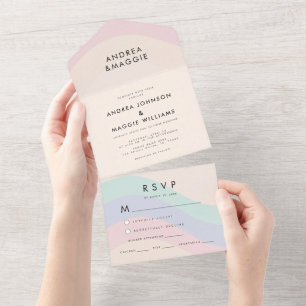 Invitation Tout En Un Mariage arc-en-ciel pastel Fierté gay LGBTQ Coloré