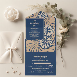 Invitation Tout En Un Mariage Art Nouveau Bleu Classique