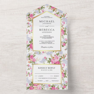 Invitation Tout En Un Mariage au Jardin Botanique aux Roses Roses Élégan