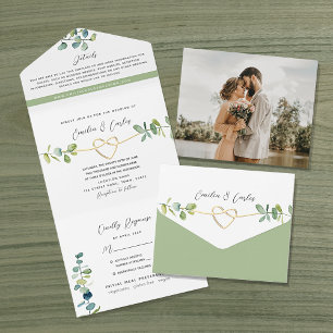 Invitation Tout En Un Mariage au vert sauge et eucalyptus