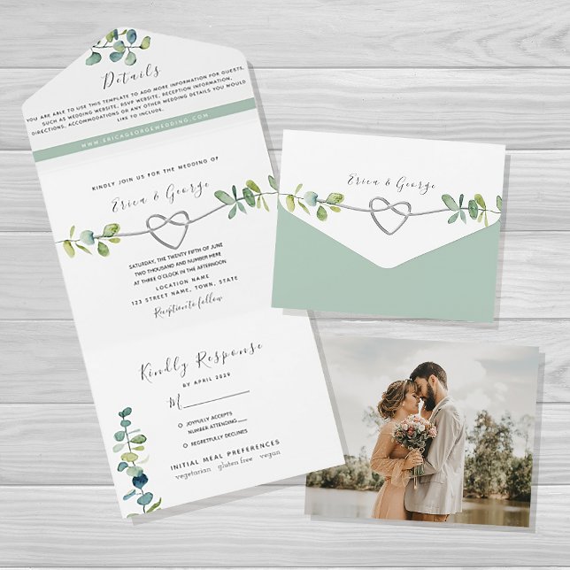 Invitation Tout En Un Mariage au vert sauge et eucalyptus (Créateur téléchargé)