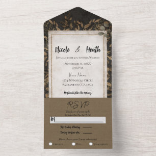 Invitation Tout En Un Mariage Automnal Conte de Fées Bronze Feuilles Bot