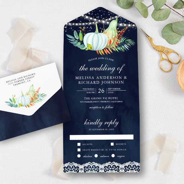 Invitation Tout En Un Mariage automnal de citrouilles blanches avec dent (Créateur téléchargé)