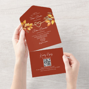 Invitation Tout En Un Mariage Automnal en Terracotta Rustique