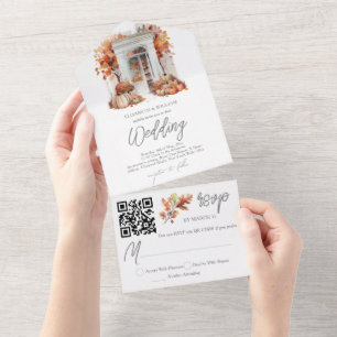Invitation Tout En Un Mariage Automne Porte Avant Rsvp QR Code