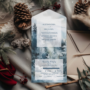 Invitation Tout En Un Mariage aux Arbres de Pin à l'Aquarelle Rustique