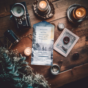 Invitation Tout En Un Mariage aux Arbres de Pin Aquarelle Rustique