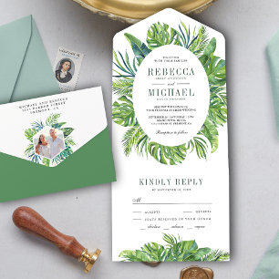 Invitation Tout En Un Mariage aux feuilles de palmier tropicales moderne