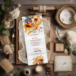 Invitation Tout En Un Mariage aux Tournesols à l'aquarelle rustique