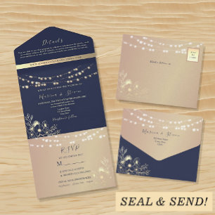 Invitation Tout En Un Mariage avec Guirlandes de Lumineuses Rustiques Na