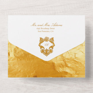 Invitation Tout En Un Mariage Baroque en Or avec Écriture Faux Foil Soph