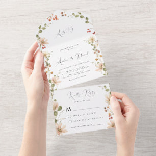 Invitation Tout En Un Mariage Berry Fleur sauvage d'aquarelle de printem