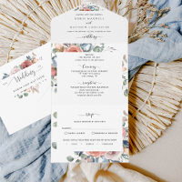 Mariage blanc à broche bleu Dusty et RSVP perforé