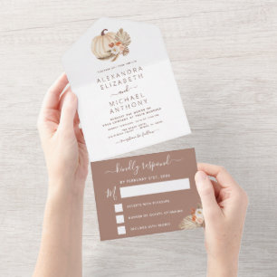 Invitation Tout En Un Mariage Blanc Citrouilles Boho Terracotta tout en