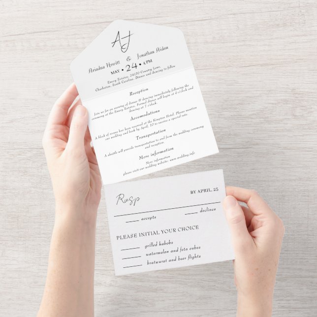 Invitation Tout En Un Mariage blanc et noir minimal (Déchirure)