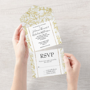 Invitation Tout En Un Mariage blanc Glitzy Gold Confetti
