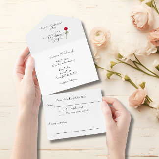 Invitation Tout En Un Mariage blanc Rose rouge