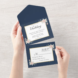 Invitation Tout En Un Mariage bleu bleu bleu bleu rose
