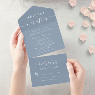 Invitation Tout En Un Mariage bleu foncé chic