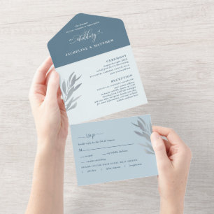 Invitation Tout En Un Mariage bleu moderne avec RSVP perforé