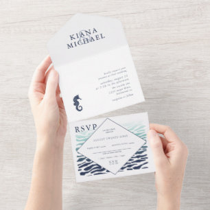 Invitation Tout En Un Mariage Blue Wave Seahorse ID836